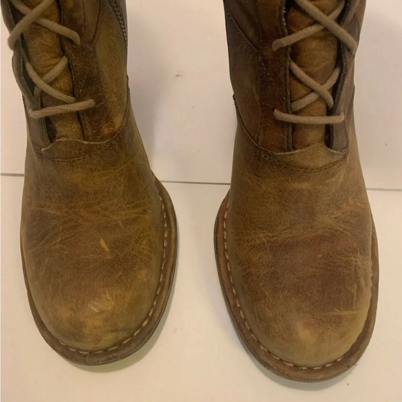 Frye Villager Lace Up Tall Boots stack heel Distressed brown Leather Siz… - Picture 6 of 11